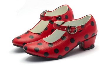 一对sevillian弗拉曼柯舞<strong>跳舞鞋</strong>子红色的鞋子黑色的