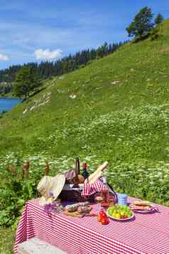 野餐法国阿尔卑斯山脉