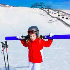 孩子女孩冬天雪滑雪设备