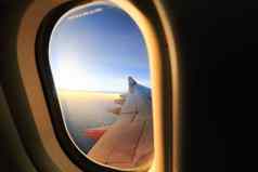 窗口飞机旅行时间日落