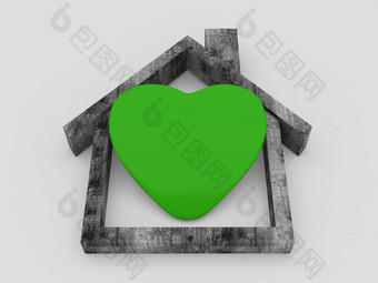 房子象征绿色心白色
