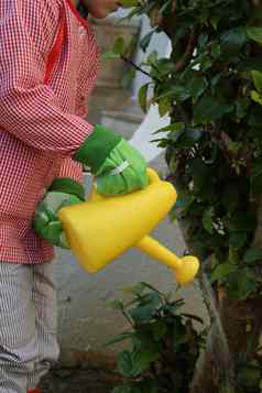孩子浇水布什黄色的浇水