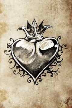心纹身草图手工制作的设计古董纸
