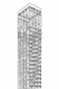 高度详细的建筑戴着一副金属框渲染