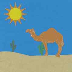 孤独的骆驼沙漠沙子针风格织物后台