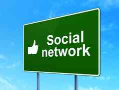社会网络概念社会网络拇指路标志背景