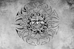 纹身太阳脸插图手工制作的画古董纸