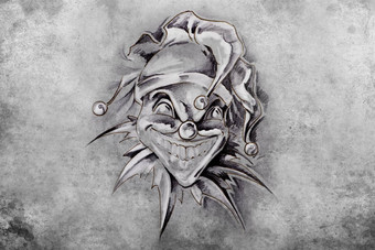 纹身小丑插图手工制作的画古董纸