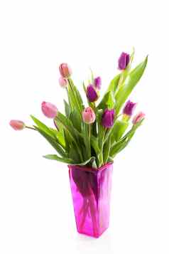 花束粉红色的荷兰郁金香花瓶