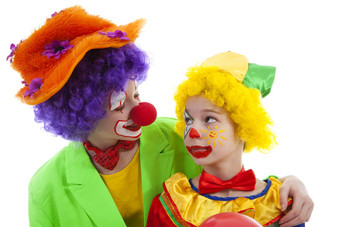 孩子们穿着色彩斑斓的有趣的<strong>小丑</strong>