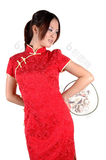 中国人女孩传统衣服风扇