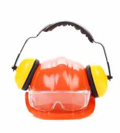 橙色安全头盔保护耳机