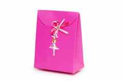 单粉红色的礼物盒子白色背景