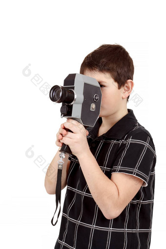 年轻的男孩古董模拟相机