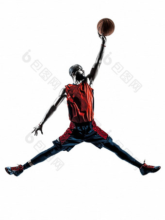 非洲男人。篮球球员跳扣篮轮廓