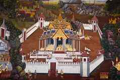 传统的泰国风格艺术绘画坦普尔的墙罗摩衍那