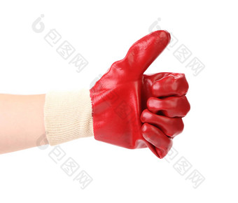 红色的保护手套显示