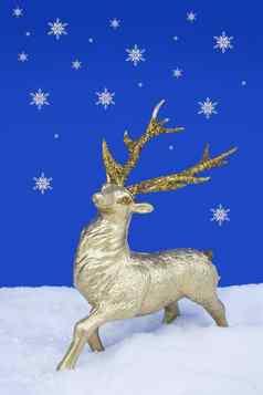 黄金驯鹿圣诞节点缀站假的雪雪