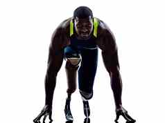 残疾男人。跑步者短跑运动员腿假肢silhoue