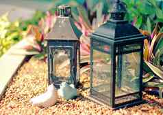 陶瓷鸟古董灯装饰花园复古的