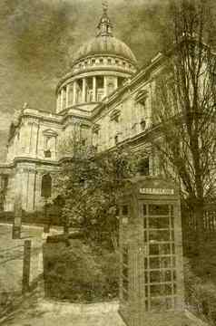 保罗的大教堂红色的电话盒子伦敦