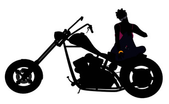 非洲美国女骑摩托车的人轮廓