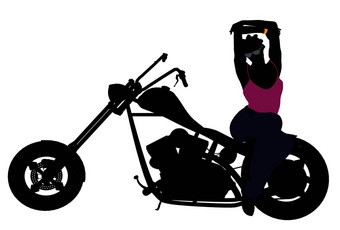 非洲美国女骑摩托车的人轮廓