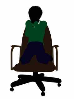 非洲美国学校男孩坐着椅子轮廓