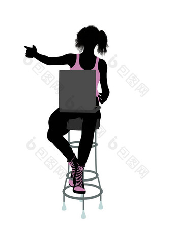 女运动员电脑酒吧高脚凳插图轮廓