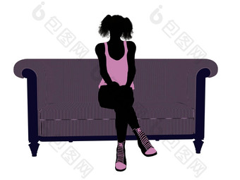 女运动员坐着沙发插图轮廓