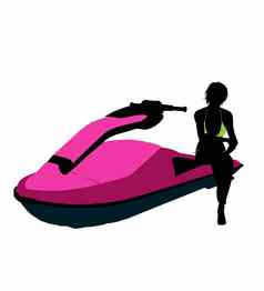 女摩托艇运动员艺术插图轮廓
