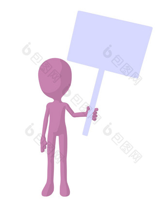 可爱的粉红色的轮廓的家伙持有空白标志