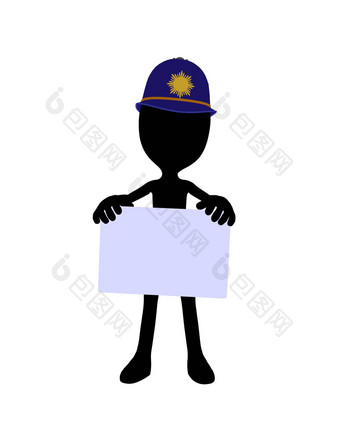 可爱的黑色的轮廓警察的家伙持有空白业务卡