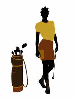 非洲美国女高尔夫球球员插图轮廓