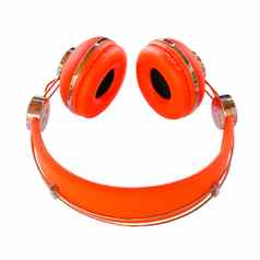 生动的橙色耳机微笑