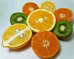 柠檬橘子猕猴桃橙子水果光背景