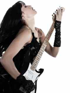 女人玩电吉他球员