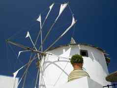风车圣托里尼岛希腊岛屿