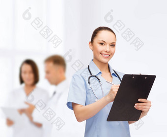 微笑女医生护士听诊器