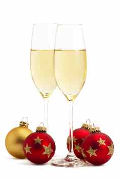 眼镜香槟金红色的圣诞节球