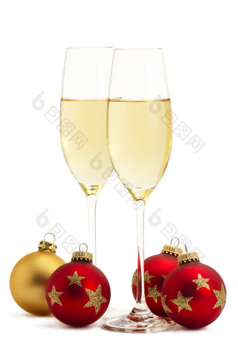 眼镜香槟金红色的圣诞节球
