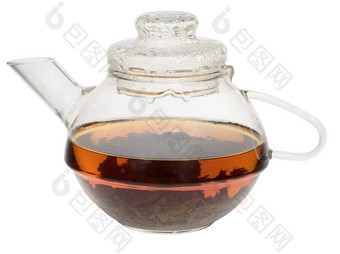 透明的玻璃茶壶茶白色背景