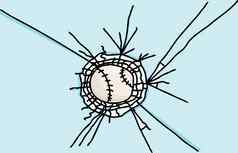 棒球卡住了玻璃