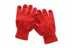 红色的针织布孩子手套模式孤立的白色巴克