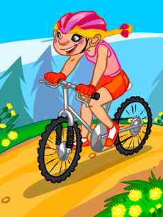 插图卡通女孩自行车
