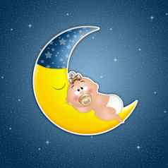 婴儿睡着了月亮晚上