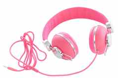 女柔和的粉红色的色彩斑斓的耳机