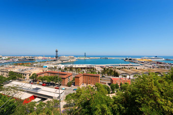 空中视图巴塞罗那港口西班牙