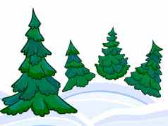 卡通松柏科的森林冬天雪地里