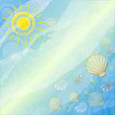 蓝色的夏天背景太阳贝壳